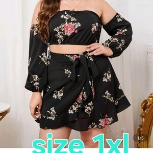 SHEIN Black Floral Skirt Set